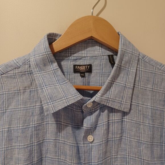 FAHERTY Shirt Reserve Linen Button Up Top Azure Glen Blue Plaid Preppy Size 2XL - Picture 5 of 10